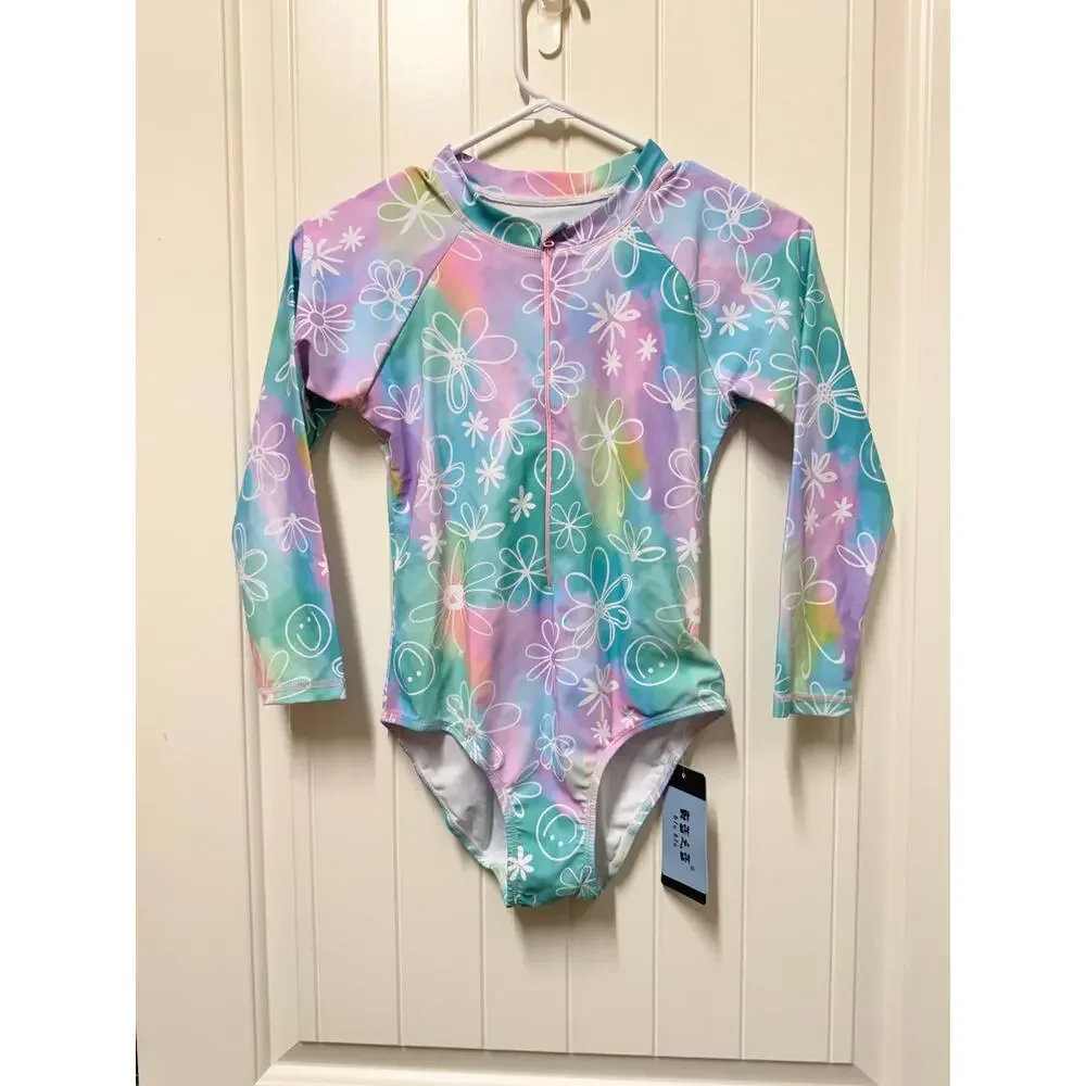 Girls Long Sleeve Swimsuit One Piece with Zip Closure UPF 50+ Rash Guard Size 12